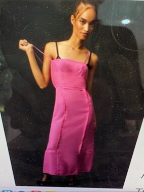 Anthropologie Hot Pink Slip Midi Dress with Thin Straps